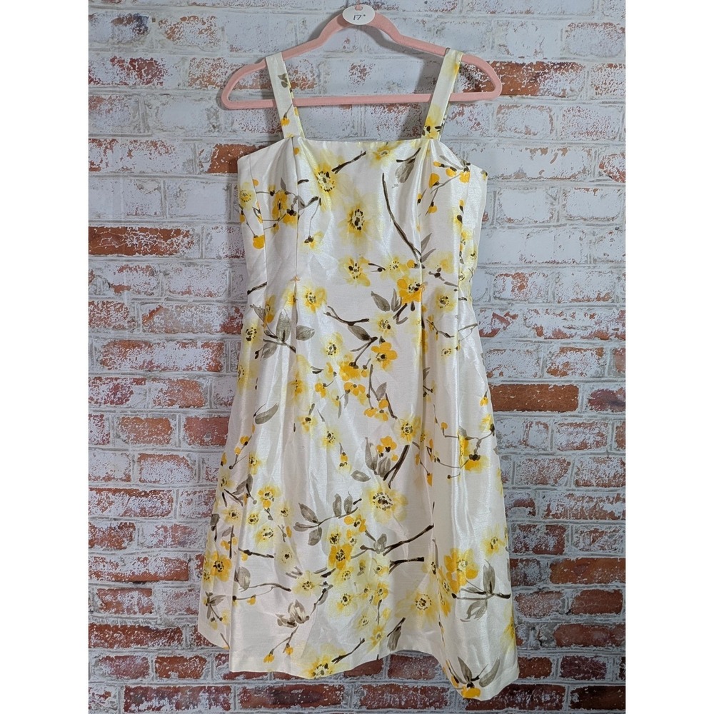 Jessica Howard Floral Fit & Flare Dress Womens 10 Yellow Cream Garden Party